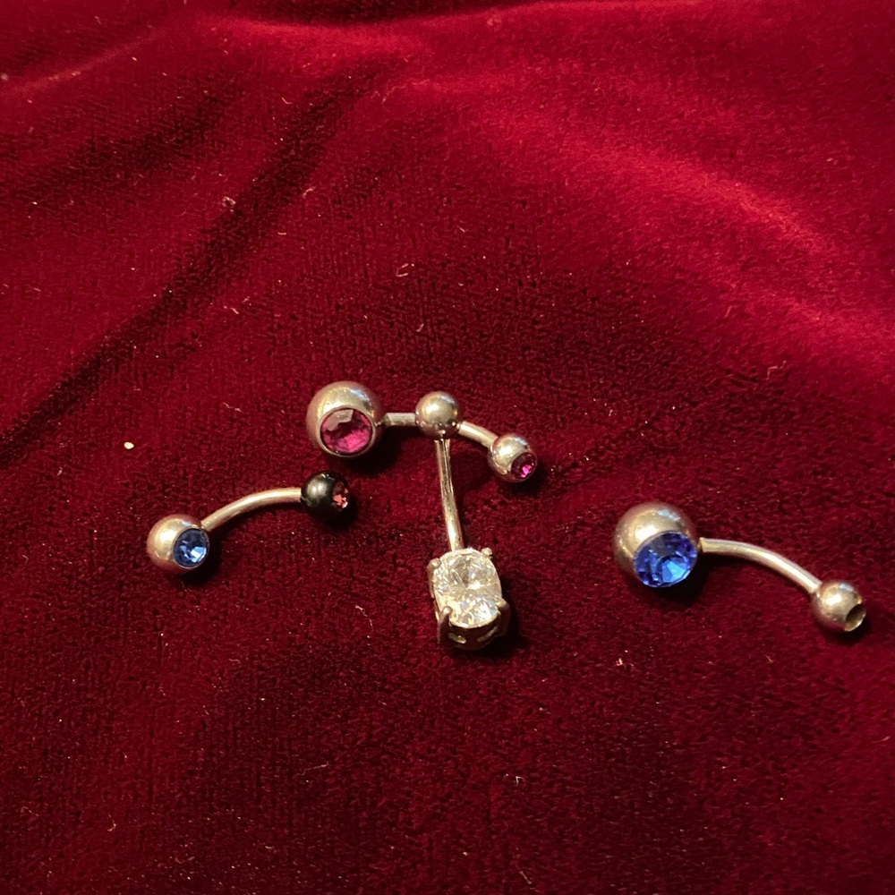 Assorted Colored Crystal Belly Button Rings — Pink, Blue, Clear